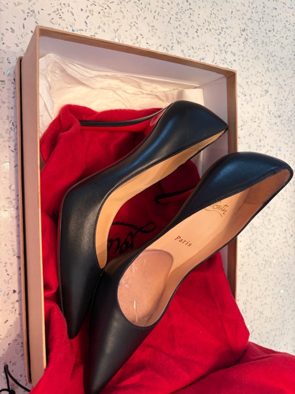 Christian Louboutin Black Pointed-Toe Leather Pumps